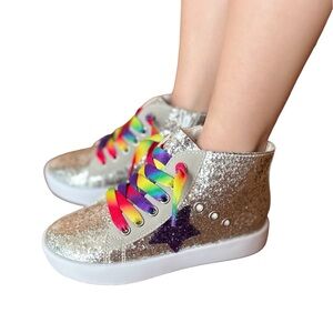 StyleChild Girl’s Glitter Star Sneakers in Silver
